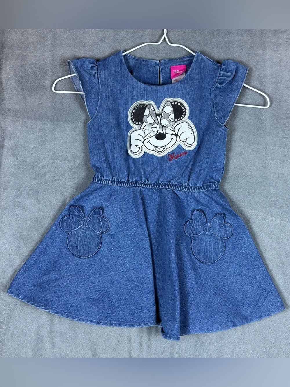 Disney Minnie Mouse Girls Denim Dress 2T Flutter Sleeve Embroidered Pocket